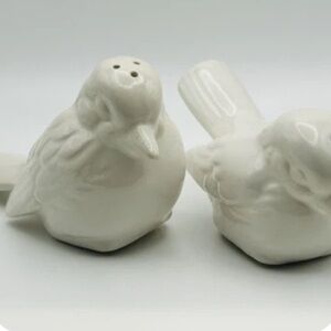 Vintage Williams Sonoma White Glazed Porcelain Bird Salt & Pepper Shakers